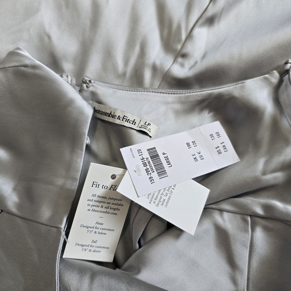NWT Abercrombie & Fitch Stretch Satin Column Silver Midi Dress - Picture 6 of 7